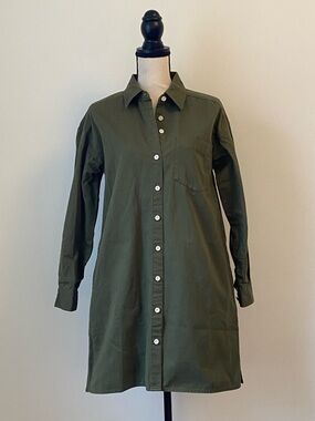 Madewell Olive Green Button-Front Shirt Dress